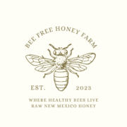 A bee is shown with the words " bee free honey farm " underneath it.
